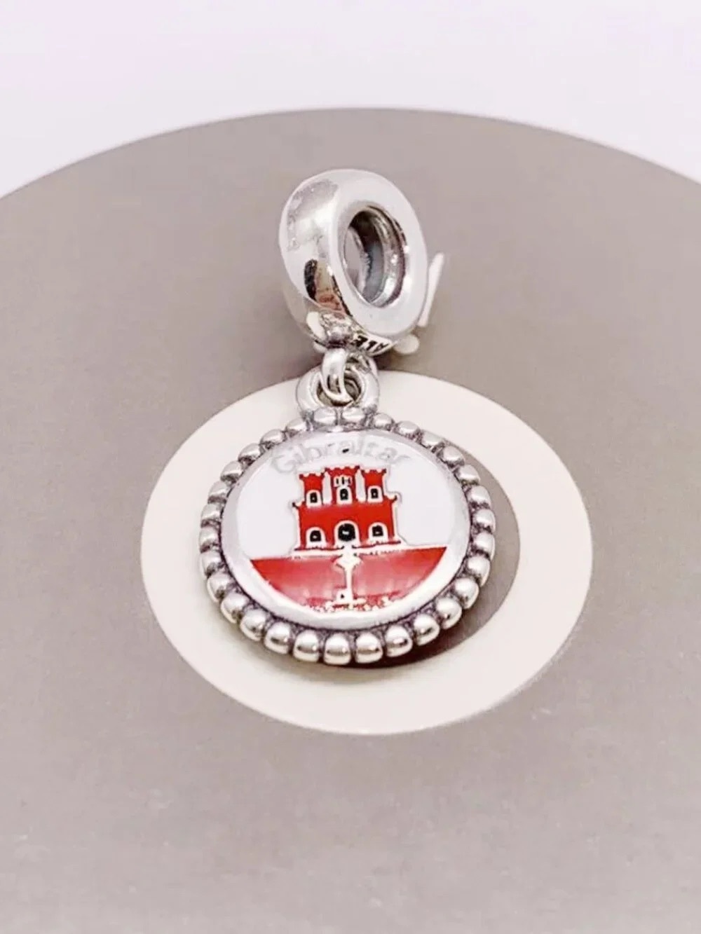 Pandora Silver Charm with Red and White Castle Motif
